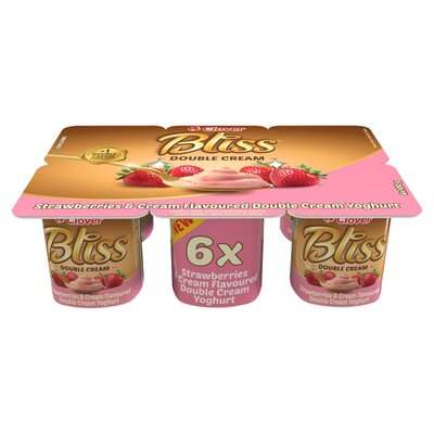 Clover Bliss Strawberry & Cream Double Cream Yoghurt 6 Pack