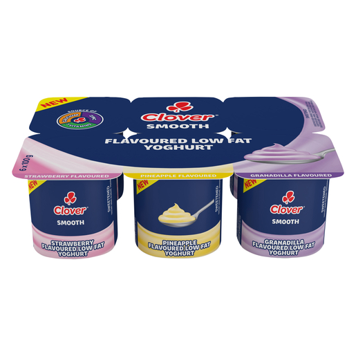 Clover Assorted Smooth Low Fat Yoghurt 6 x 100g